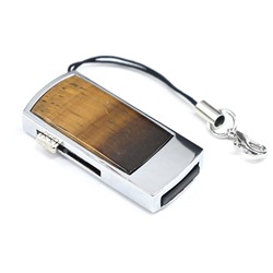 Флеш карта USB с камнем тигровый глаз, 32GB, серебристая