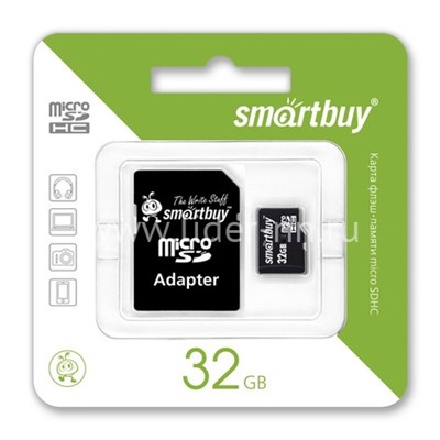 Карта памяти MicroSD 32GB SmartBuy К10 (с адаптером)