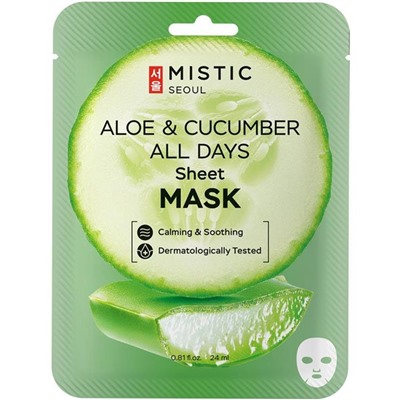 MISTIC ALOE&CUCUMBER Маска тканевая с экстр.алоэ и огурца 24мл