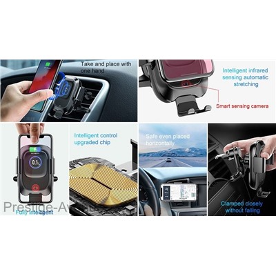 Автомобильный держатель Baseus Smart Vehicle Bracket Wireless Charger (WXZN-01) для смартфона (Black)