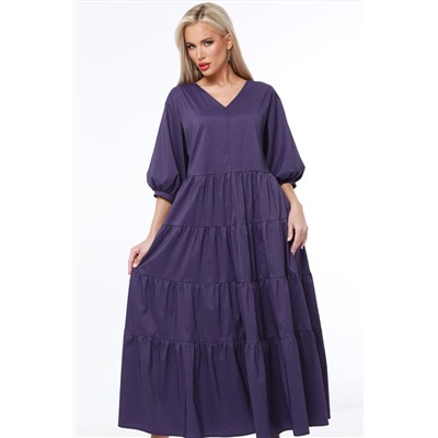Платье многоярусное фиолетовое с рукавом три четверти