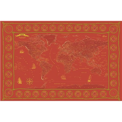 Скатерть с картой мира (красная с золотом)