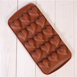 Форма силиконовая для шоколада "Сердца любви" 20*10 см, 15 ячеек