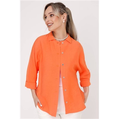 Рубашка льняная оранжевая с рукавом три четверти