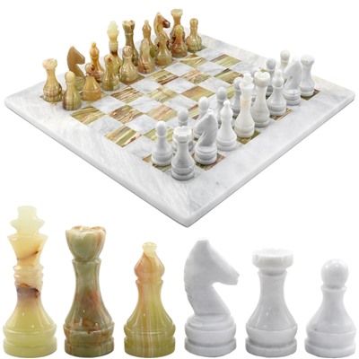 Шахматы из мрамора белого и оникса зеленого 370*370мм уп.бархат.