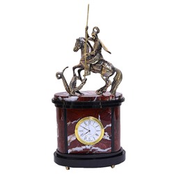Часы каминные из яшмы и долерита "Георгий Победоносец", 145*90*270мм.
