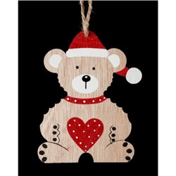 Украшение подвесное новогоднее Decor "Медвежонок с сердцем" 12 см, дерево 51106 Erich Krause