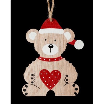 Украшение подвесное новогоднее Decor "Медвежонок с сердцем" 12 см, дерево 51106 Erich Krause