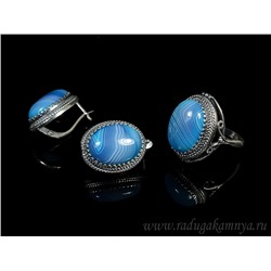 Кольцо Серьги с агатом тонированным, цв.голубой размер 17