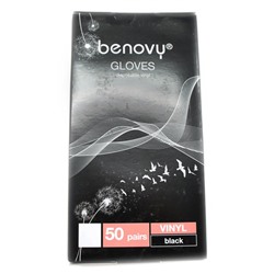 Перчатки  Смотровые нестерильные виниловые M (Benovy) (мин.50пар) Черные