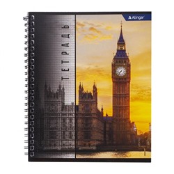 Тетрадь 48 л клетка офсет  спираль  ALINGAR LONDON. BIG BEN AL9255