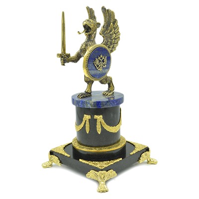 Статуэтка из бронзы на лазурите "Герб Рода Романовых" 135*135*245мм.