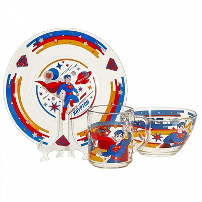 Набор посуды 3 предмета детский КРС-1541 "Супермен" (стекло)