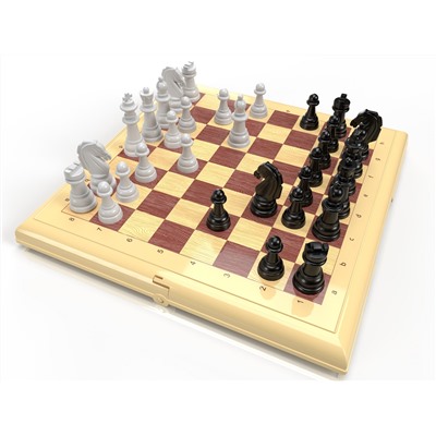 Шашки-шахматы в бежевой пластиковой коробке (блистер)
