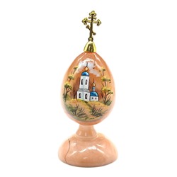 Скульптура из селенита "Яйцо с крестом"  большое с росписью церковь 50*50*115мм
