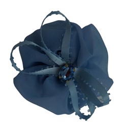 Резинка д/волос Цветок шифоновый с крупным камнем и лентой голубой