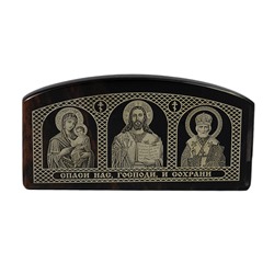 Автомобильная икона из обсидиана 60*30мм "Богородица, Иисус, Николай" арка