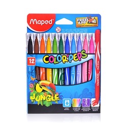 Maped. Фломастеры "Color'Peps Jungle" с пишущ узлом, средний пишущ узел, смываемые (12цв) арт.845420