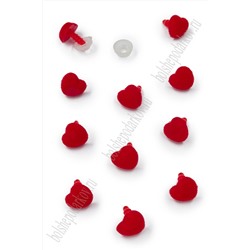 Фурнитура "Носики для игрушек бархатные Сердечко" 12 мм, с заглушками (50 шт) SF-7625, красный