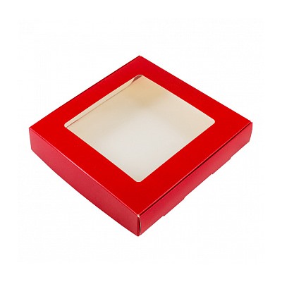Коробка для печенья 16*16*3 см, красная с окном