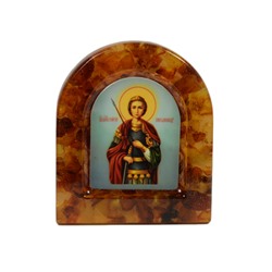 Иконка с янтарем магнит "Святой Георгий Победоносец" арка 38*44мм