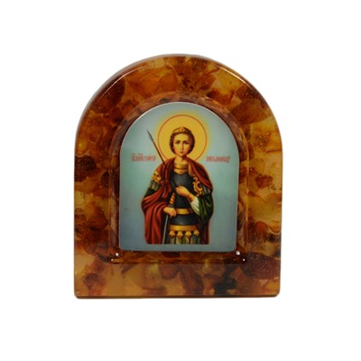 Иконка с янтарем магнит "Святой Георгий Победоносец" арка 38*44мм