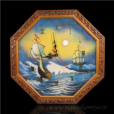 Часы-картина в багете восьмигранные, пейзаж морские волны, 36*36см