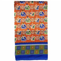 Сари ISHITA HOUSE, Kalista, с печатным принтом СЛОНЫ И ПАВЛИНЫ, цвет ОРАНЖЕВЫЙ (Size: Onesize), 1 шт.