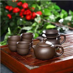 Набор для чайной церемонии керамический «Красная глина», 11 предметов: 8 пиал 50 мл, чайник 220 мл, чахай с фильтром 120 мл, цвет коричневый