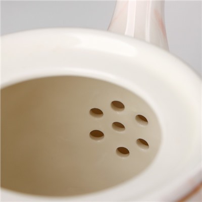 Набор керамический чайный «Мрамор», 6 предметов: чайник 800 мл, 4 кружки 170 мл, поднос 31×21 см, цвет розовый