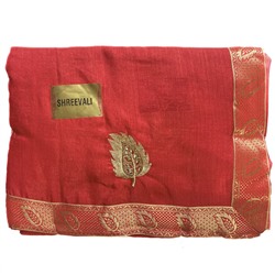 Сари SHREEVALI с каймой и вышивкой, цвет КРАСНЫЙ (Size: Onesize, с отрезом для блузы), 1 шт.