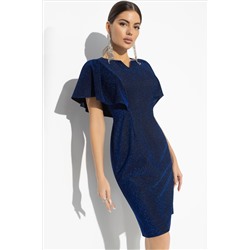 Трикотажное короткое синее платье с люрексом