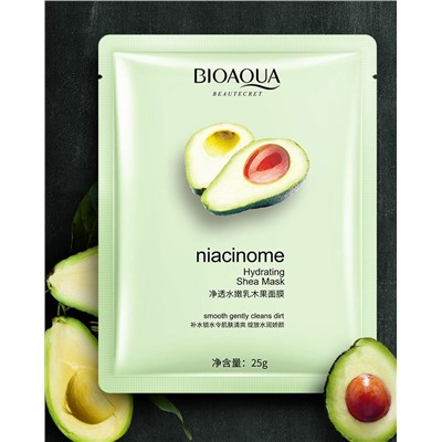 15%Bioaqua, тканевая маска для лица с маслом ши, экстрактом авокадо и ниацинамидом, 25 гр.