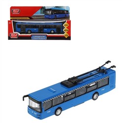 Технопарк. Городской троллейбус металл 18 см, двери, инерц, синий, кор. арт.TROLL-18MOS-BU