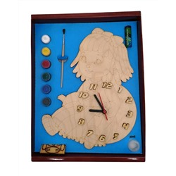 Часы с циферблатом под роспись "Кукла" с красками арт.ДНИ135 /20