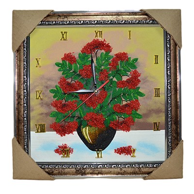 Часы-картина в багете, пейзаж рябина в вазе, 36,5*36,5см, 600гр