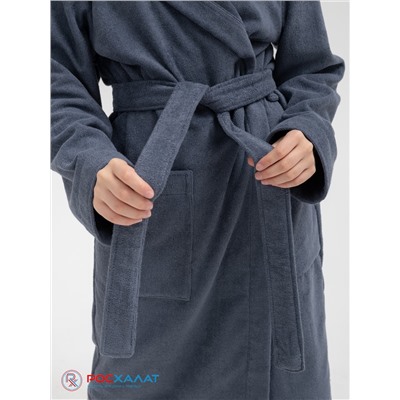 Подростковый махровый халат с капюшоном серый МЗ-18 (84)