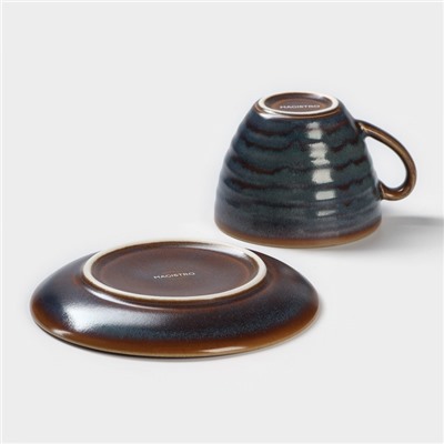 Чайная пара фарфоровая Magistro Garland, 2 предмета: чашка 200 мл, блюдце d=14,2 см, цвет синий
