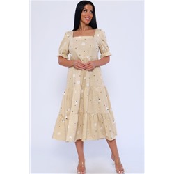 Платье с пышными рукавами бежевого цвета с принтом 48820