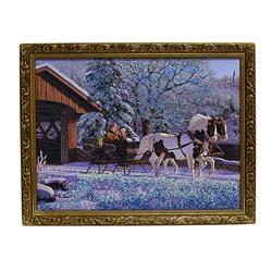 Картина из камня в деревянном багете репродукция "Упряжка лошадей" 45*35см