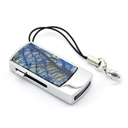 USB флеш карта с накладкой из азурита, 32GB, серебристая
