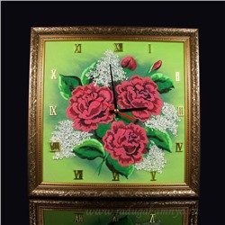 Часы-картина в багете, пейзаж пионы, 34,5*34,5см