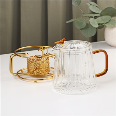Набор чайный «Блаженство», 2 предмета: стеклянный чайник 600 мл, 11×12,5 см, подставка 12×6,5 см