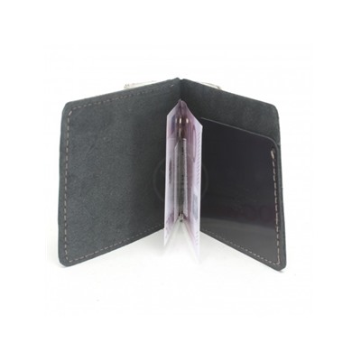 Зажим для купюр Premier-Z-933 натуральная кожа  (зажим-скрепка,  внешний карман д/карт)  черный гладкий (89)  234571
