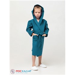 Детский вафельный халат с капюшоном темно-бирюзовый В-07 (23)