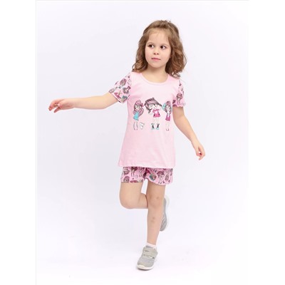 Пижама с шортами "Девочки" розового цвета, размер 98 (супрем)