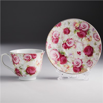 Набор чайный 13 предметов Ф5-021К/13 "Розовые розы" на металлической подставке