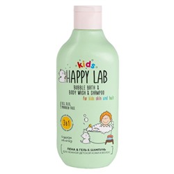 Happy Lab Kids Средство 3 в 1: пена, гель, шампунь для нежной детской кожи и волос / Сладкое яблочко, 300 мл