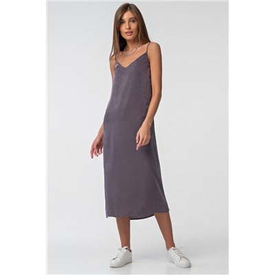 Платье-комбинация шелковое миди на подкладке серое
