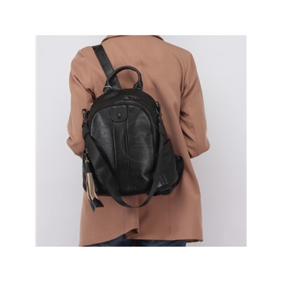 Рюкзак жен натуральная кожа OPI-8082,  2отд,  3внутр+4внеш/карм,  черный 238936